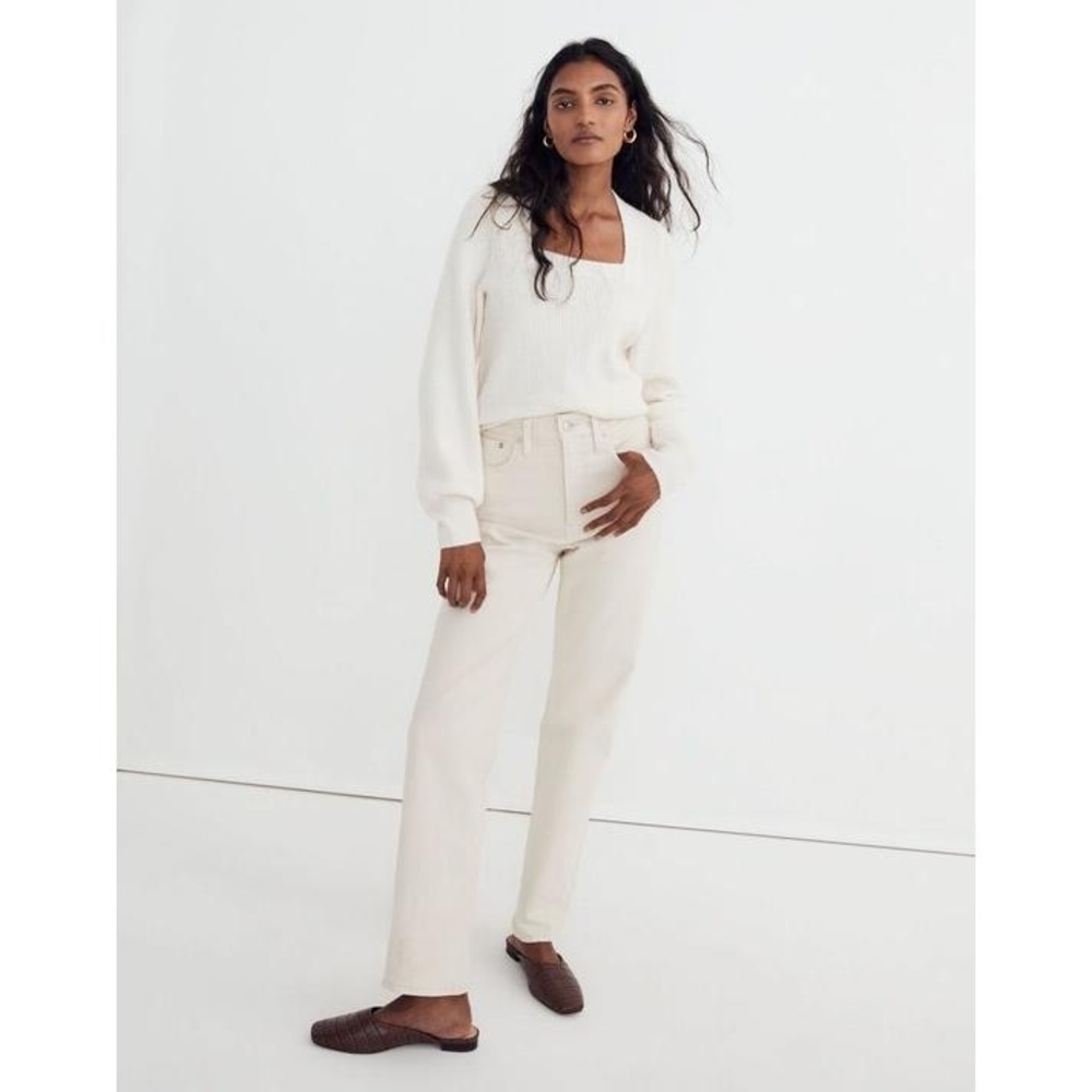 MADEWELL Melwood Square-Neck Pullover Sweater in Coziest Yarn in Cream-Small
